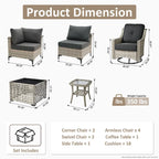 OVIOS Ensemble de Chaises Pivotantes d'Extérieur en Osier 10 Pièces avec Table Basse Solaire