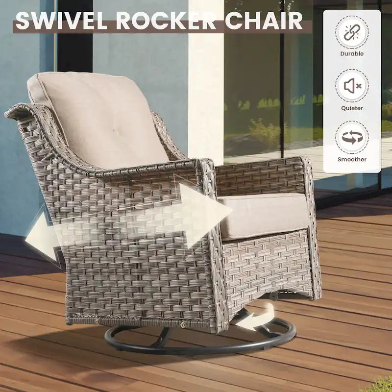 OVIOS Ensemble de Chaises Pivotantes d'Extérieur en Osier 10 Pièces avec Table Basse Solaire