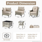 OVIOS Ensemble de Chaises Pivotantes d'Extérieur en Osier 10 Pièces avec Table Basse Solaire