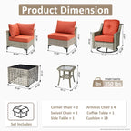 OVIOS Ensemble de Chaises Pivotantes d'Extérieur en Osier 10 Pièces avec Table Basse Solaire