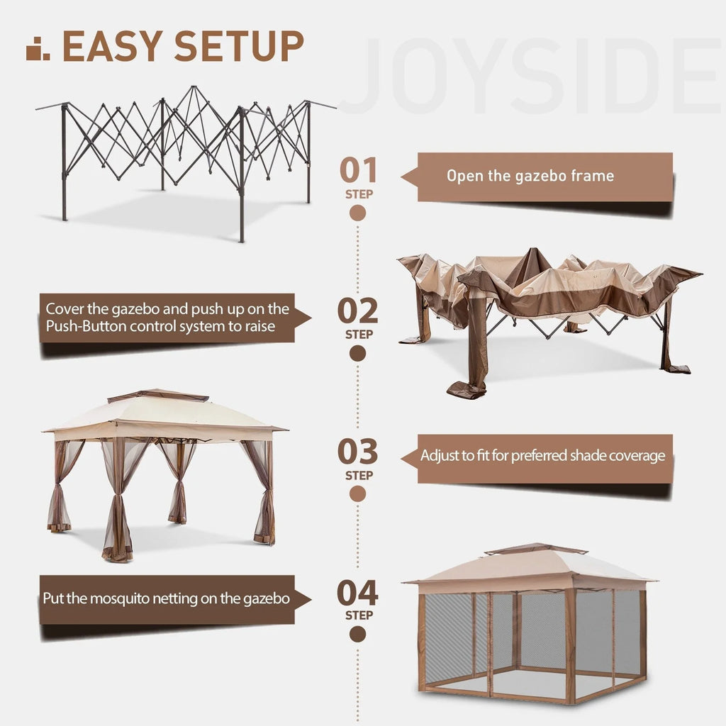Cozywor Tonnelle escamotable en acier de 3,35 m x 3,35 m avec moustiquaire