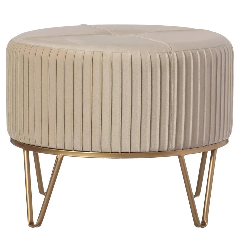 Tabouret pouf rond en velours surélevé avec base dorée épingle à cheveux