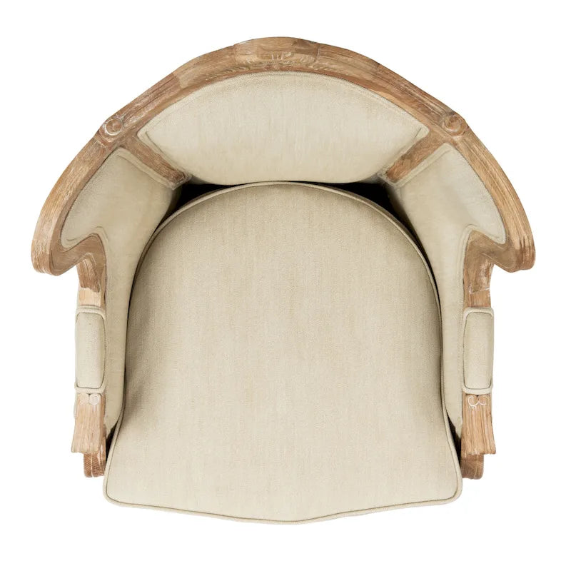 Fauteuil à oreilles Safavieh Couture Kali en chêne et lin naturel - 34 larg. x 34 prof. x 40 haut.