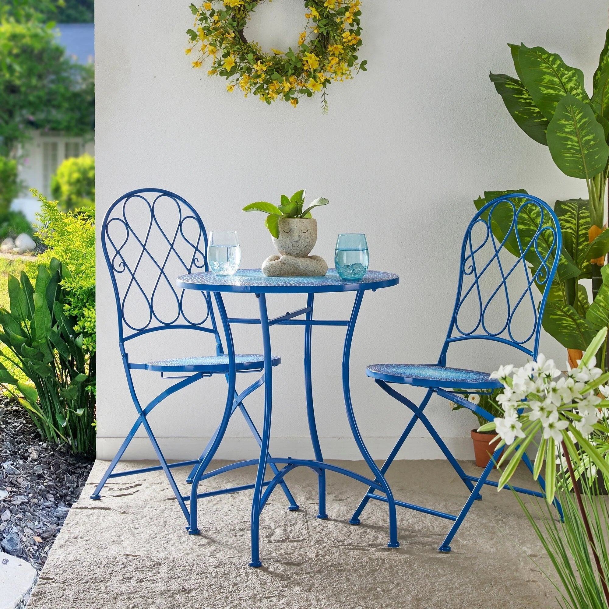 Ensemble bistrot pliant en métal Glitzhome pour extérieur, 3 pièces, table et chaises de patio