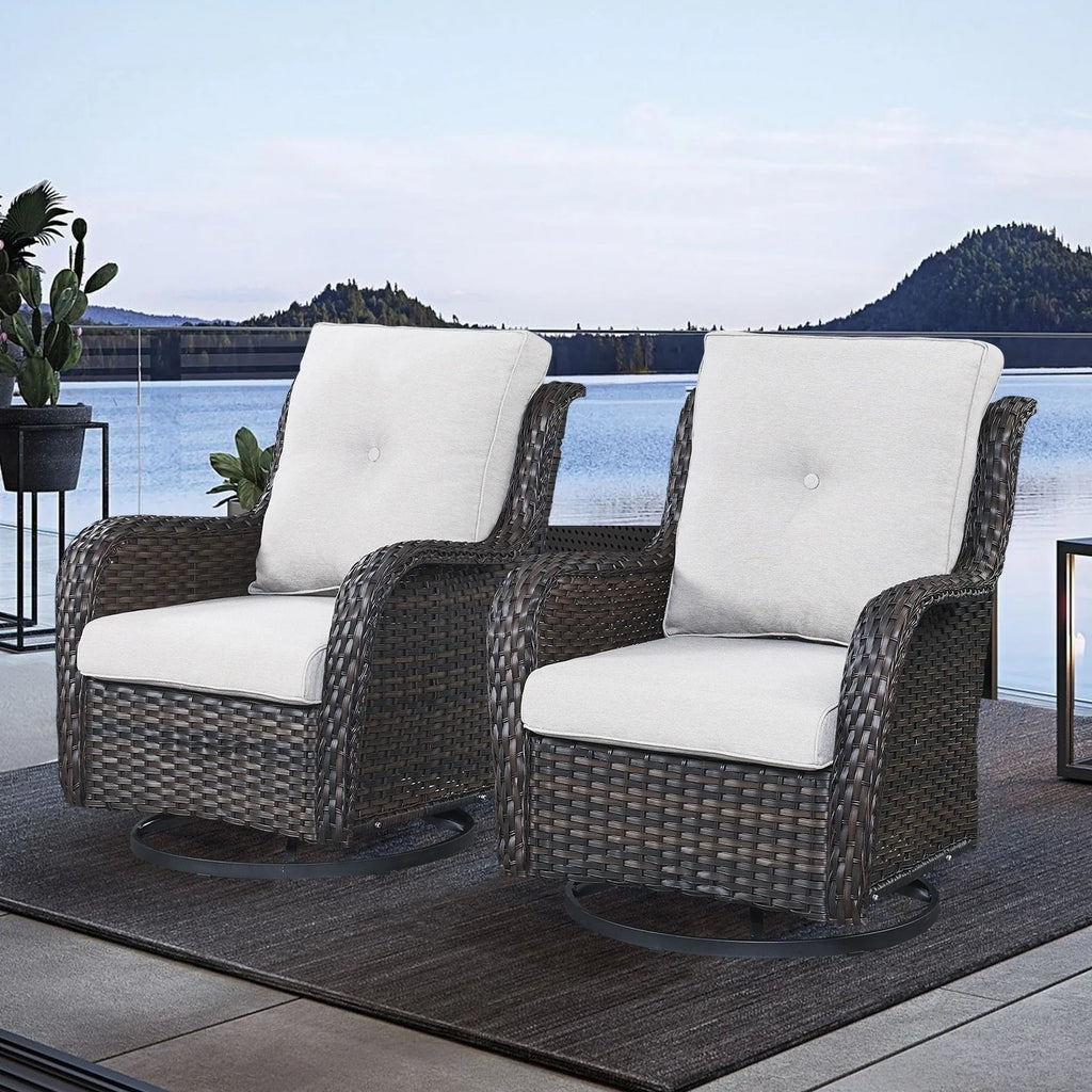 Chaises longues à bascule d'extérieur en osier Gymojoy avec base pivotante (lot de 2)
