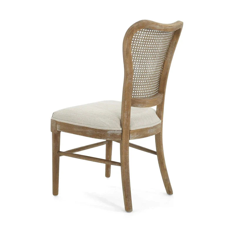 Chaises de salle à manger en bois d'hévéa de style fermier avec dossier en rotin (deux chaises par ensemble).