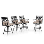 Ensemble de 4 chaises de bar de patio pivotantes en métal avec coussins pour l'extérieur