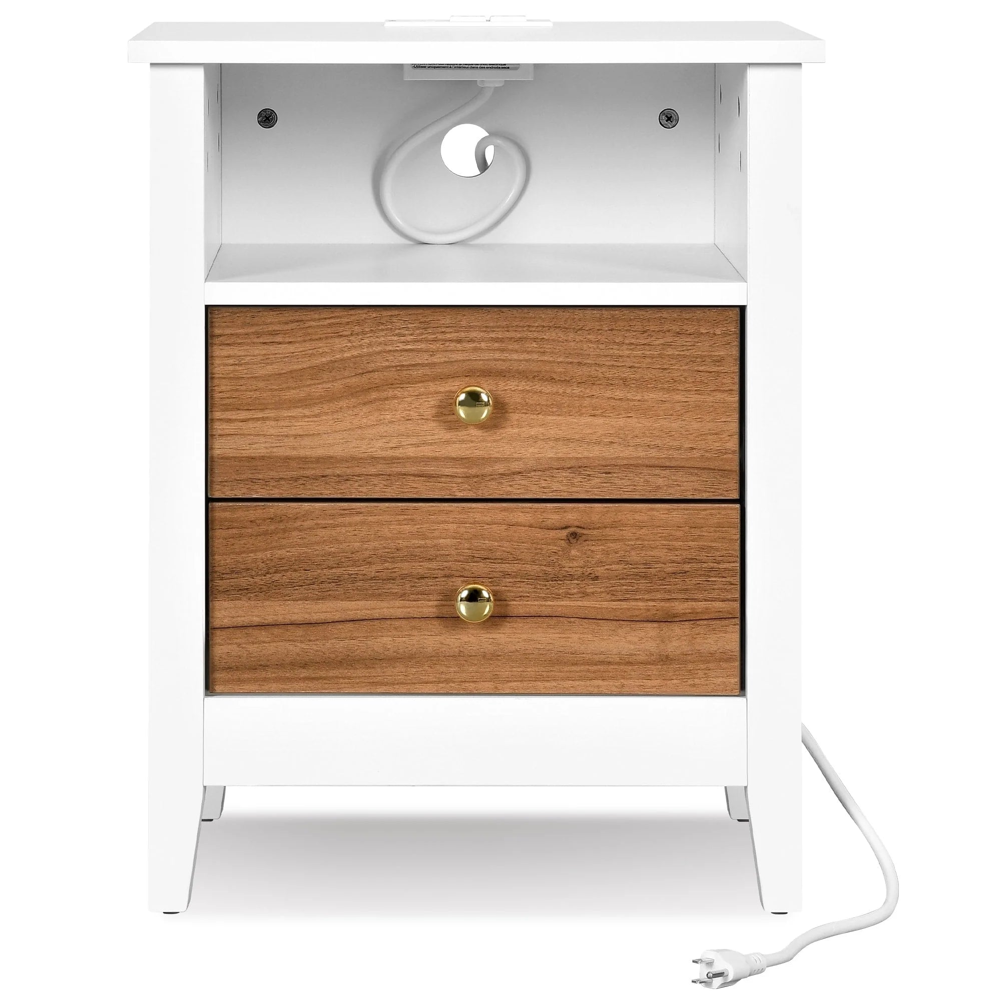 Tables de chevet (lot de 2) avec station de charge, table d'appoint avec 2 tiroirs, ports USB et prises, pour chambre à coucher
