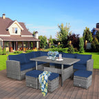 Ensemble de salle à manger Costway 7 pièces en rotin pour terrasse, canapé sectionnel et pouf - Voir détails