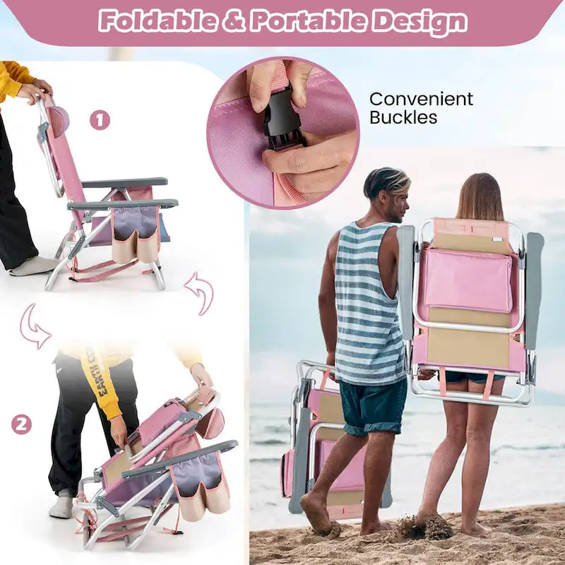 Lot de 4 chaises de plage pliantes de randonnée Costway, 5 positions d'extérieur - Voir détails